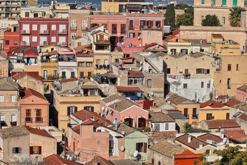 Fototapeta na wymiar Panorama of the city of Cagliari, Sardinia, Italy. Stampace district