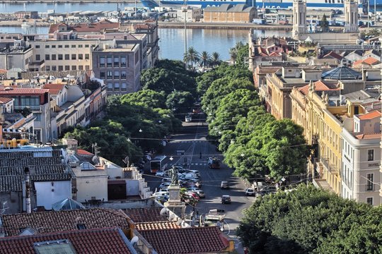 Carlo Felice's Avenue and harbor, Cagliari, Sardinia, Italy