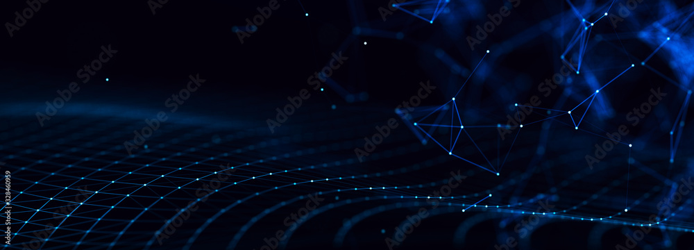 Poster Abstract digital connection dots and lines. Technology background. Network connection structure. Plexus effect. 3d