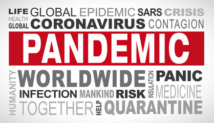 Pandemic related tags word cloud illustration