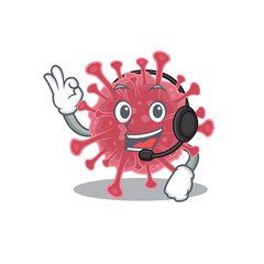 Charming coronavirus disease cartoon character design wearing headphone
