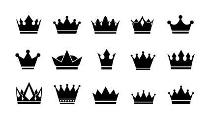 Crowns icon set. Vector crown logo collection. Flat silhouettes isolated on white background.