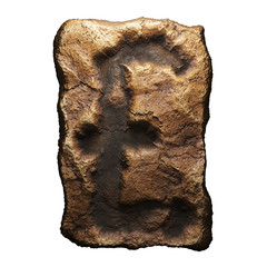 Rocky symbol lira. Font of stone isolated on white background. 3d