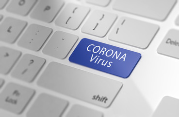 Text - Corona Virus - on single blue computer key