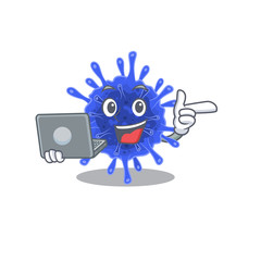 An icon of smart bacteria coronavirus working with laptop