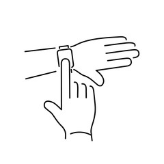 Vector smart watch linear icon with smartwatch tapping on display with one finger gesture | flat design thin line black modern illustration and infographic isolated on white background