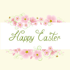 Spring Easter banner from pink cherry blossoms.