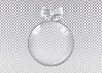 Glass transparent Christmas ball with snow. Set.