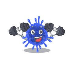 Smiley Fitness exercise bacteria coronavirus cartoon character raising barbells