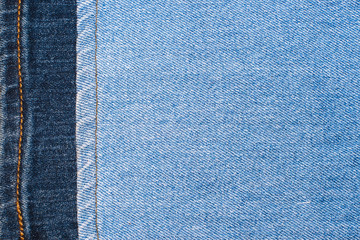 Texture of blue jeans (denim) pattern background close-up with copy space for text or image.