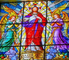 Fototapeta premium Coloful Jesus Archangels Stained Glass Puebla Cathedral Mexico