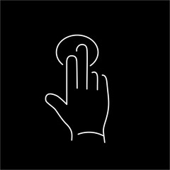 vector modern flat design linear icon of tapping hand with two fingers gesture | white thin line pictogram isolated on black background