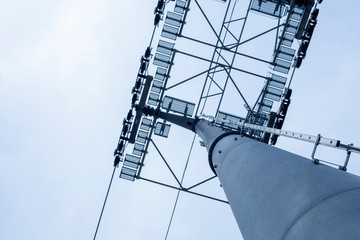 Support of a cable car. The steel structure supporting the cable car.