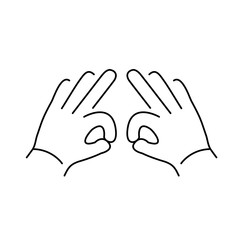 Obraz premium vector modern flat design linear icon of two hands creasing gesture | black thin line pictogram isolated on white background