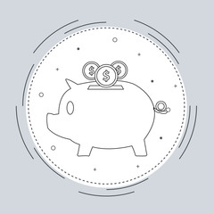 Piggy bank and gold coins. Modern flat design