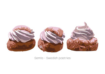 Semla. Traditional swedish desserts isolated on white background