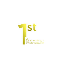 Gold 1st anniversary letter logo icon design with ribbon banner
