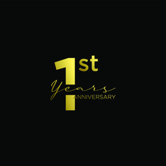 Obraz premium gold black 1st anniversary letter logo icon design with ribbon banner