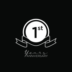 black anniversary letter logo icon design with ribbon banner with dark background