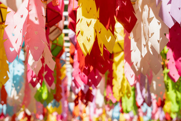 Fototapeta na wymiar Beautiful colorful hanging paper in Thailand