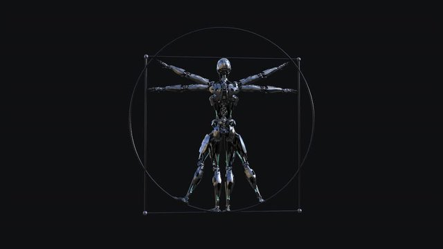 Vitruvian Cyborg - I - Android Symbol - Metallic Model - Spin Loop