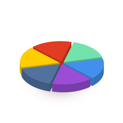 Bright colourful pie diagram divided in six pieces on white
