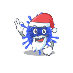 Bacteria coronavirus in Santa cartoon character design showing ok finger