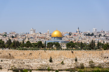 Jerusalem Olives Cemetery glance on Moria mosque Al Aqsa and Dome of the Rock