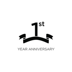 1st anniversary letter logo icon design with ribbon banner