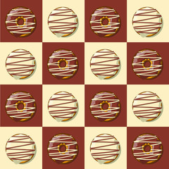 Seamless Pattern of Graphic Illustration Of Chocolate and White Chocolate Donut For Food Court Wallpaper, Or Decoration