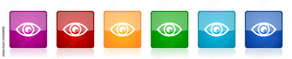 Aufkleber eye icon set, see, vision, sight and view colorful square glossy vector illustrations in 6 options f