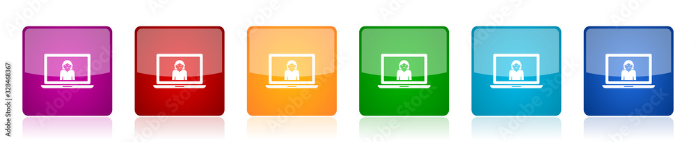 Aufkleber Help icon set, call service, support colorful square glossy vector illustrations in 6 options for web design and mobile applications