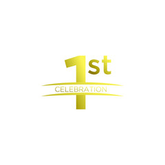 Gold 1st anniversary letter logo icon design with ribbon banner
