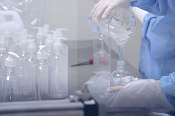 Manufacture filling Hand Gel in Laboratory control room