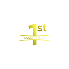 Gold 1st anniversary letter logo icon design with ribbon banner