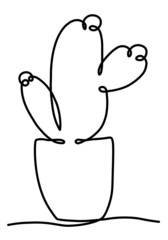 One line art. Black and white drawing, flower blooming in a pot, romantic picture. Abstraction