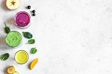 Colorful smoothie drinks