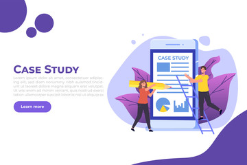 Case study concept with characters. Flat style vector illustration