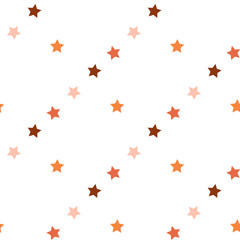 Seamless pattern in charmed beautiful orange and brown stars on white background for plaid, fabric, textile, clothes, tablecloth and other things. Vector image.
