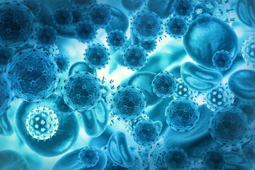 Virus infected blood cells.3d illustration