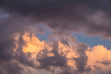 Fototapeta na wymiar Evening scene. Beautiful cloudscape. Beautiful clouds gold fluffy, great design for any purposes.