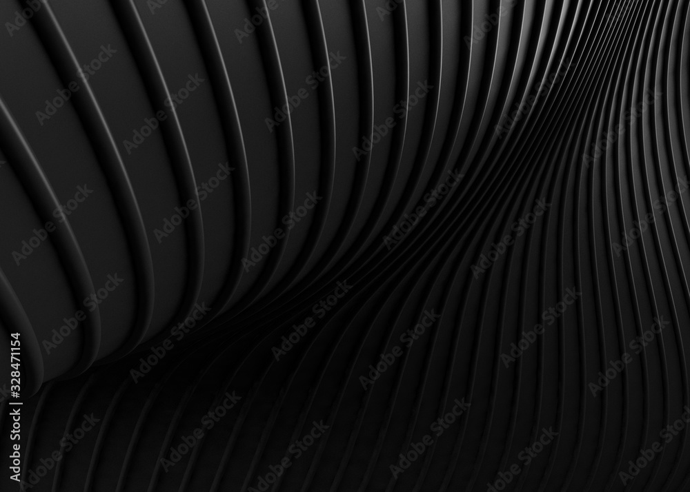 Poster abstract of black space, twisted shape, architecture details,perspective of future building design. 