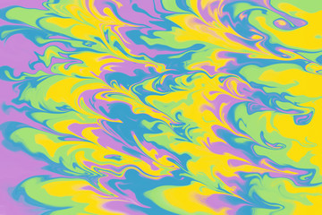 Fototapeta na wymiar Graphic illustration of liquid dynamic swirl texture in vivid pastel tone color. Modern digital art background. Trendy surface design