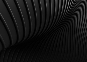 Abstract of black space, twisted shape, architecture details,Perspective of future building design. 3D rendering.