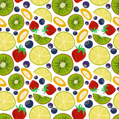 bright seamless pattern with juicy fruit in cartoon style. Decor for fabric and packaging design.
