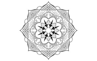 Circle pattern petal flower of mandala with black and white,Vector floral mandala relaxation patterns unique design with white background,Hand drawn pattern,concept meditation and relax