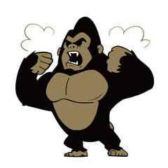 威嚇しているゴリラ　全身