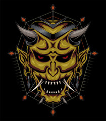 kabuki illustration. devil face illustration. head of demon LOGO