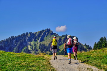 Gruppe auf Wanderung in den Alpen, Bayern