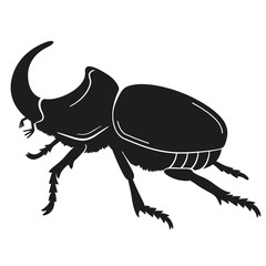 Vector black silhouette of a rhinoceros beetle